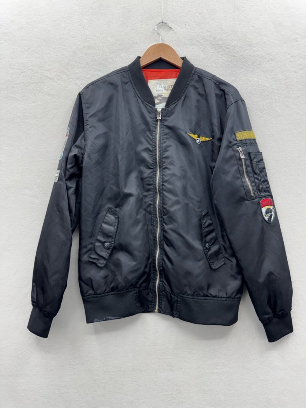 Asstseries Aviator Men’s Large Bomber Army Airborne Black With Patches Jacket